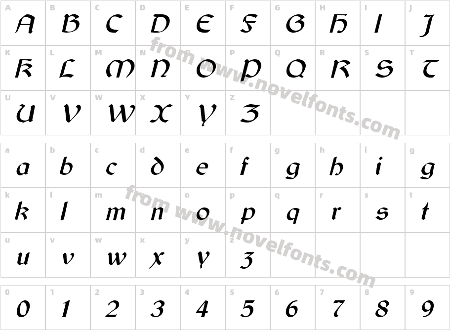 Owens ObliqueCharacter Map