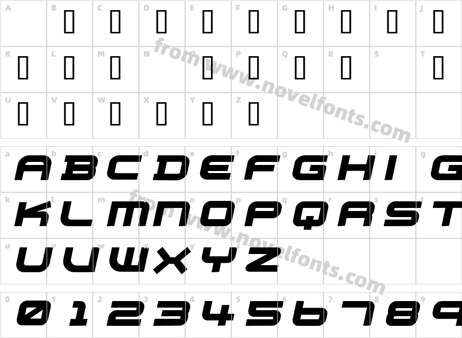 PB010 TRANSPORT X Bold ObliqueCharacter Map