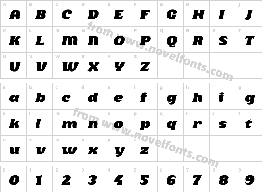 BolerWide ItalicCharacter Map