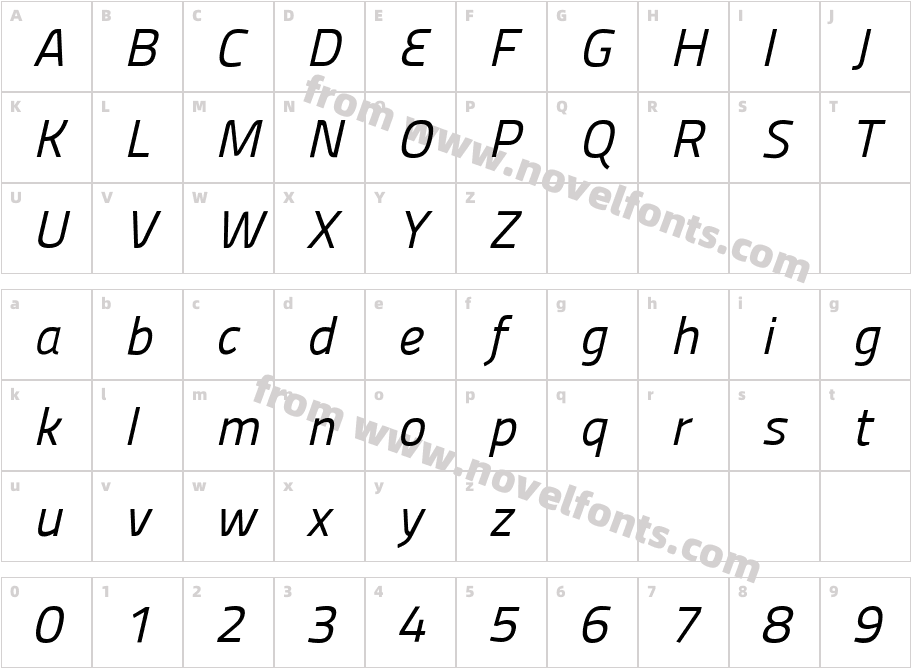 Panefresco 400wt ItalicCharacter Map