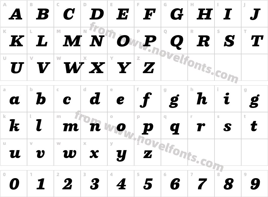 Parry Black ItalicCharacter Map