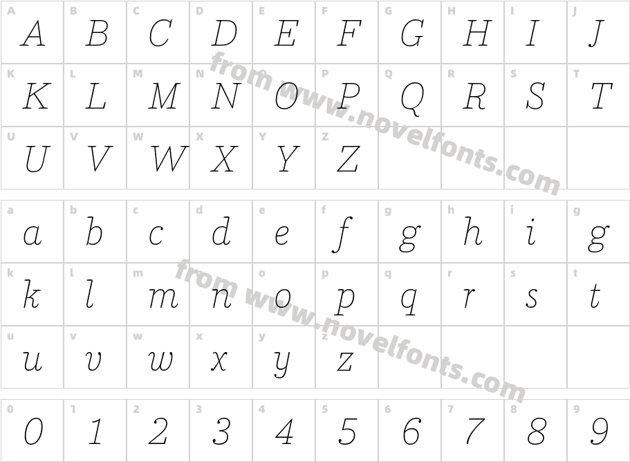 Parry Thin ItalicCharacter Map