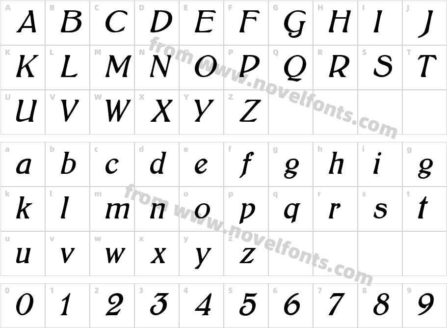 BoltonItalicCharacter Map