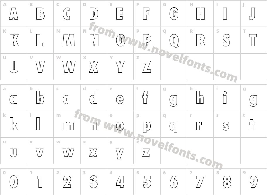 Peter Becker Cond Outline Extra Bold RegularCharacter Map