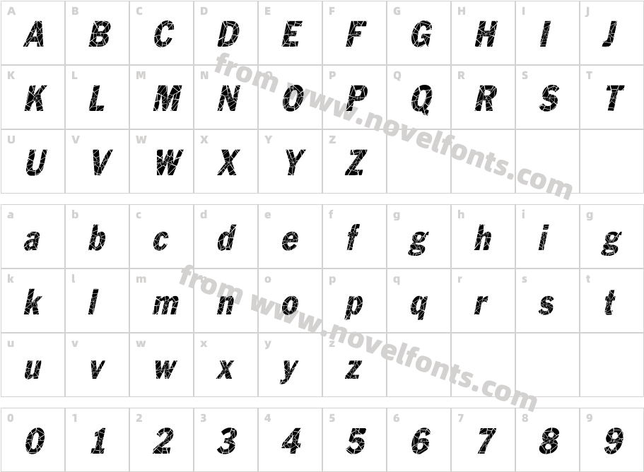 Philadelphia Cracked Condensed ItalicCharacter Map