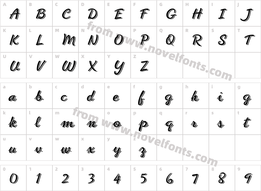 Phoenix Script Upr ' Shadowed'Character Map