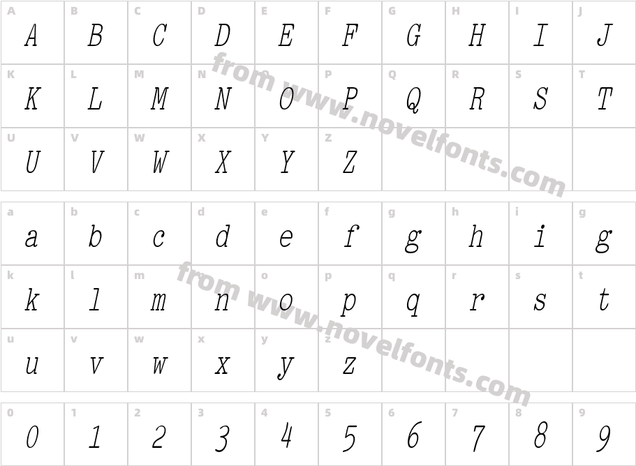 Pica Condensed ItalicSWFTECharacter Map