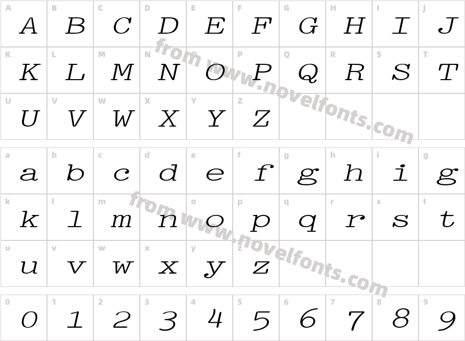 Pica Extended ItalicSWFTECharacter Map