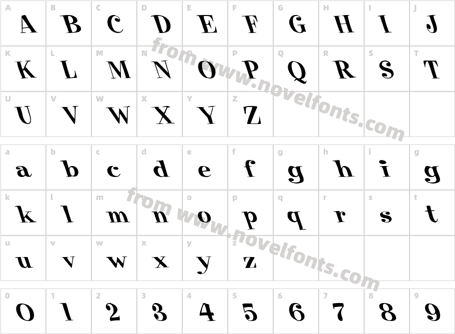 Pixie Leftified FontCharacter Map