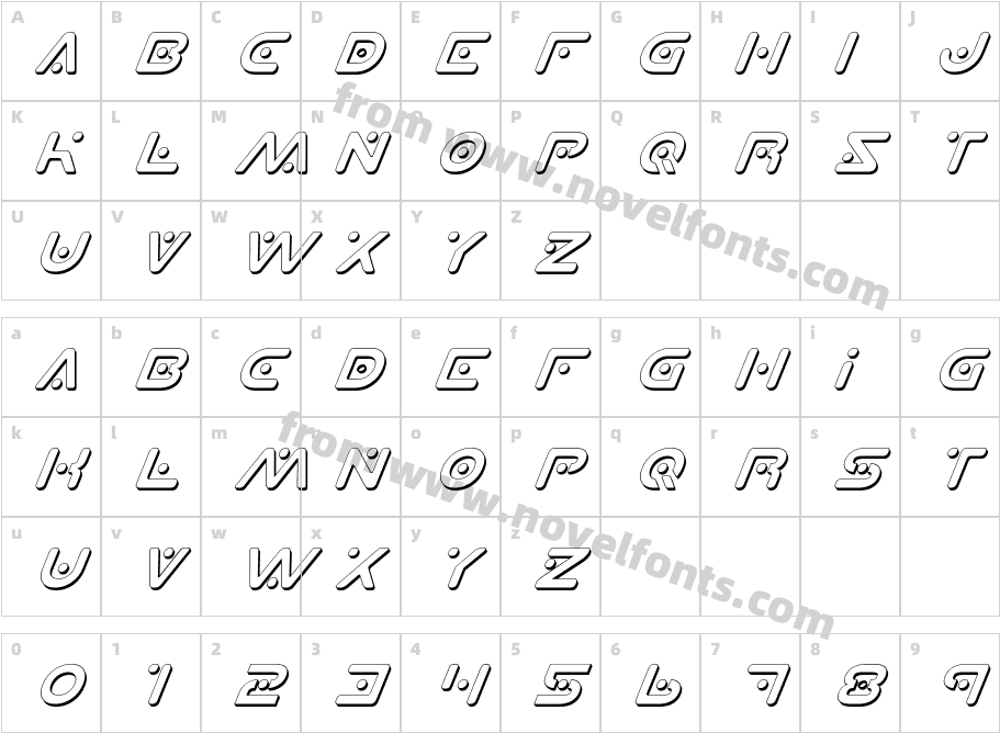 Planet X Shadow ItalicCharacter Map