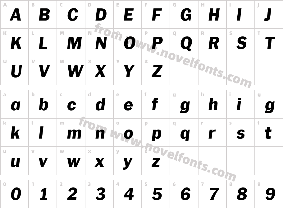 Plymouth Extra Bold ItaCharacter Map