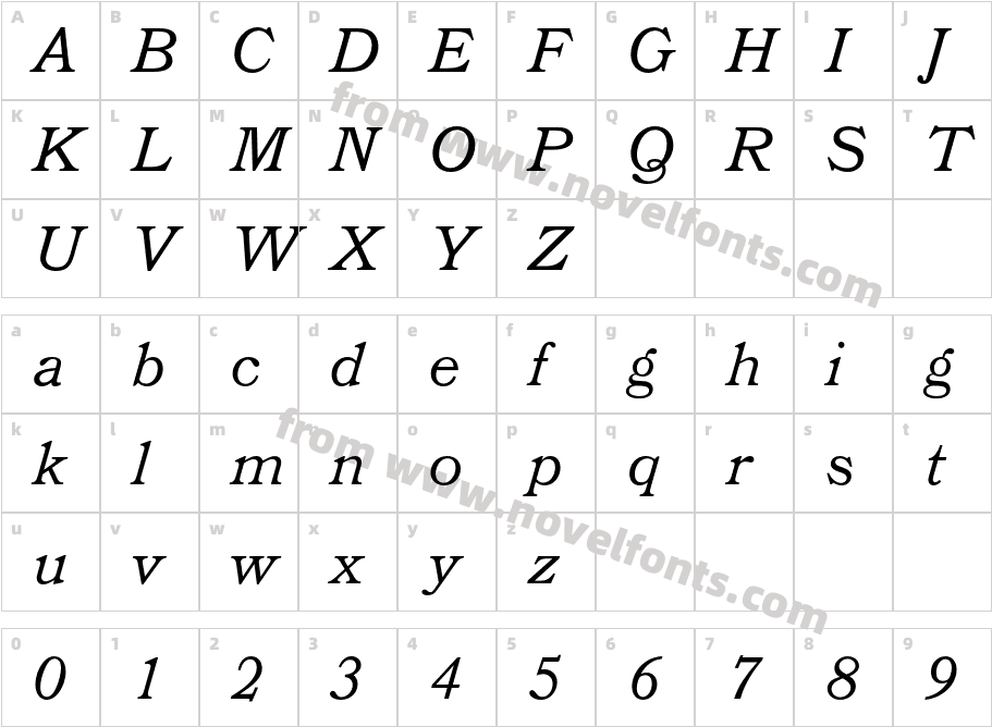 BookmanBT-ItalicHeadlineCharacter Map