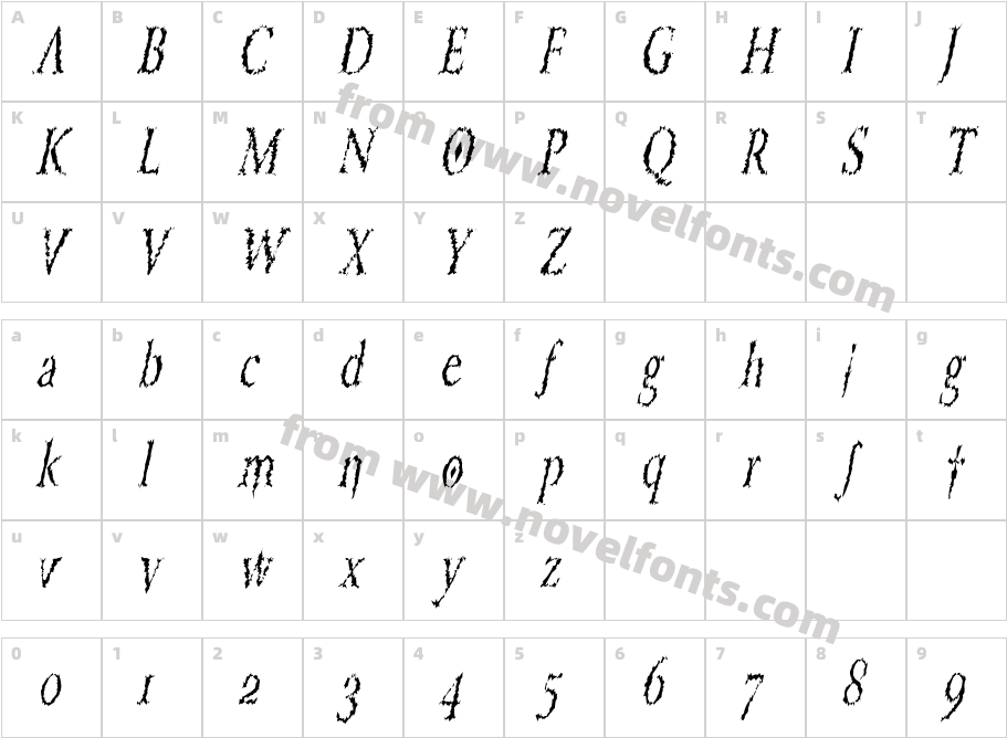 Porcupine Roman Condensed ItalicSWFTECharacter Map