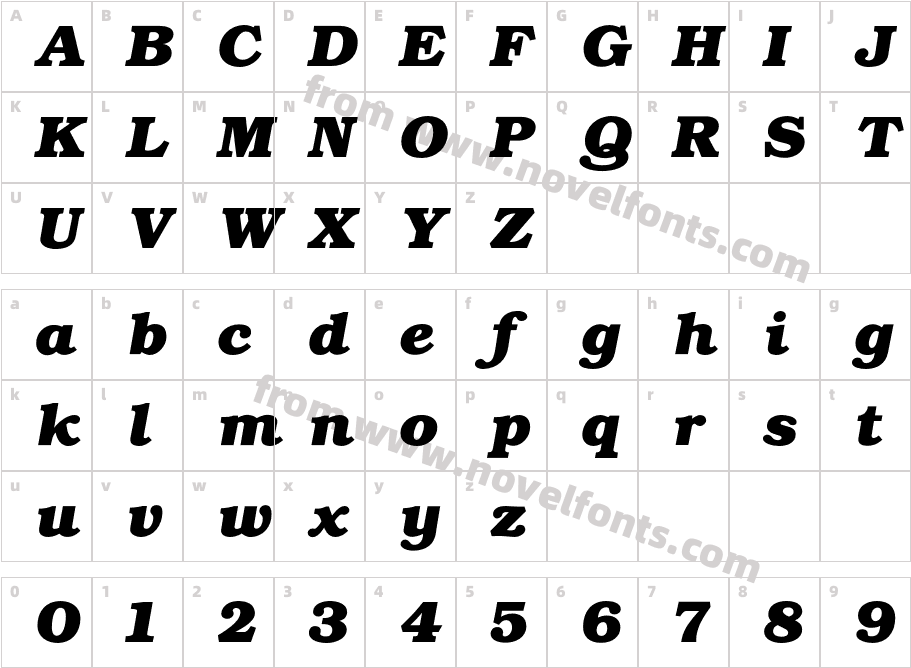 BookmanBoldItalicCharacter Map