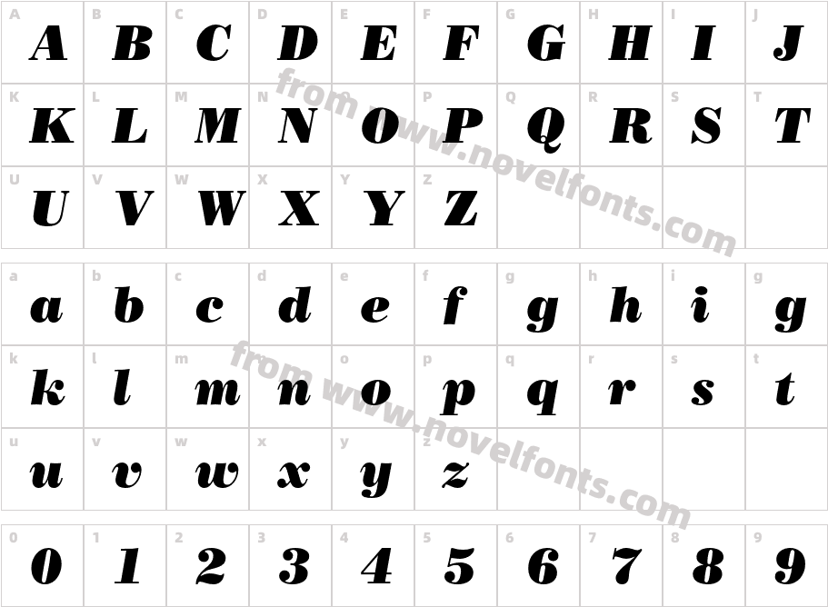 Poster Bodoni CG ItalicCharacter Map