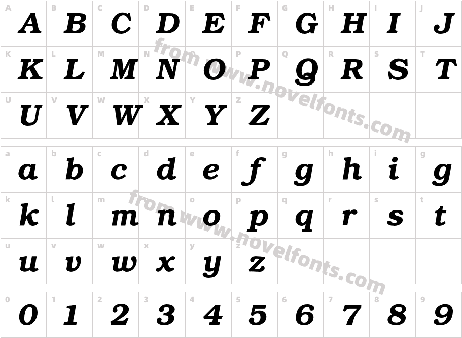 BookmanDemiItalicCharacter Map