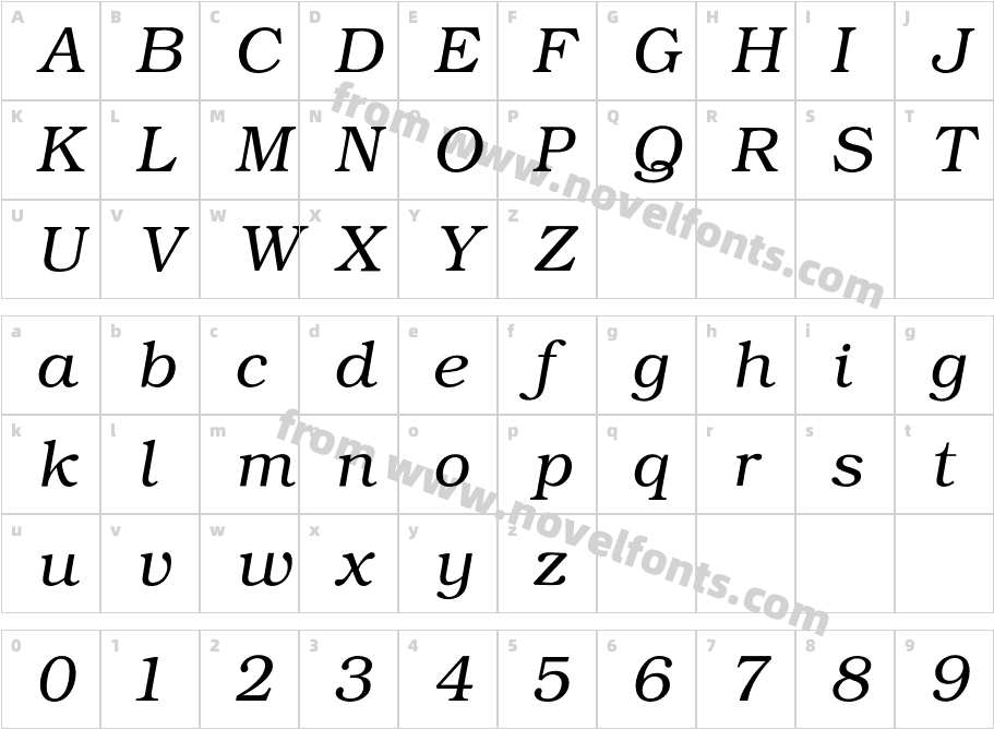 BookmanLightItalicCharacter Map