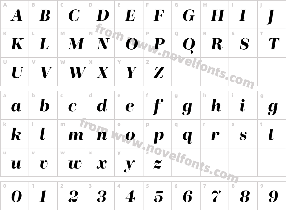 Presti Display Bold ItalicCharacter Map