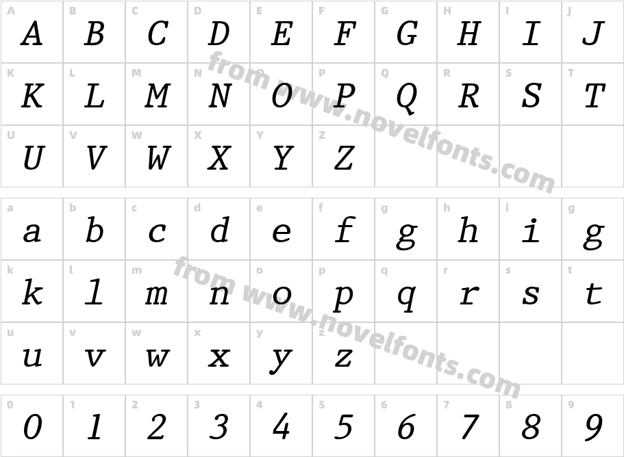 Prestige 12 Pitch Italic BTCharacter Map