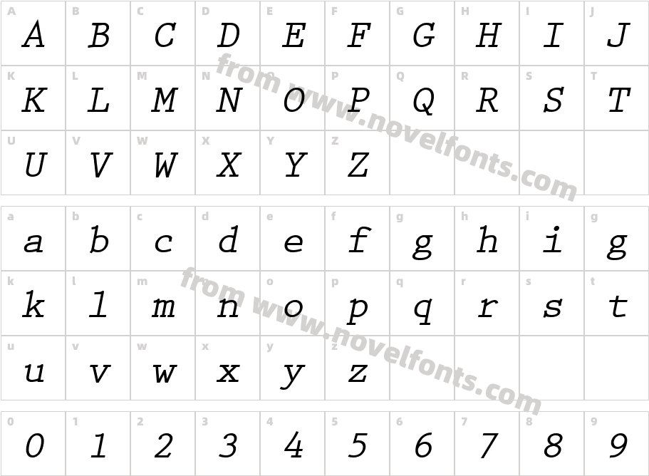 Prestige EliM Bold ObliqueCharacter Map