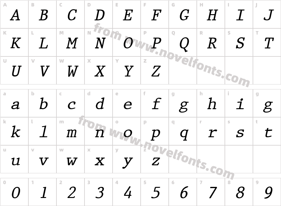 Prestige ItalicSWFTECharacter Map