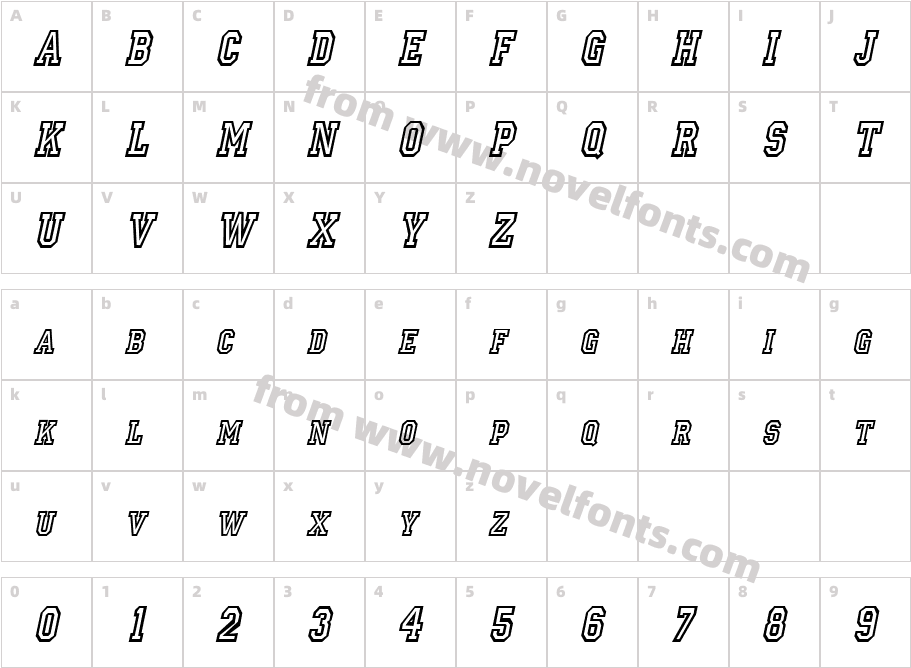 Princeton Condensed ItalicCharacter Map