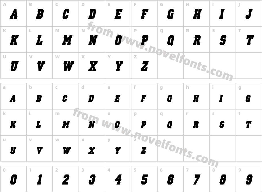 Princeton Solid Condensed ItalicCharacter Map