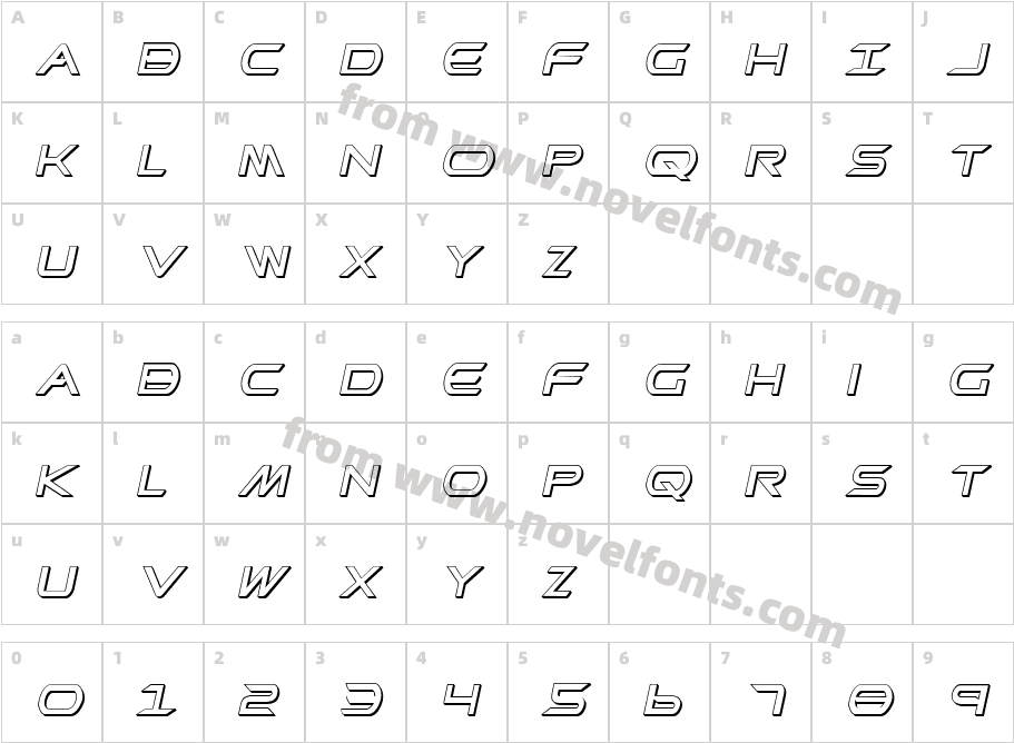 Promethean Shadow ItalicCharacter Map