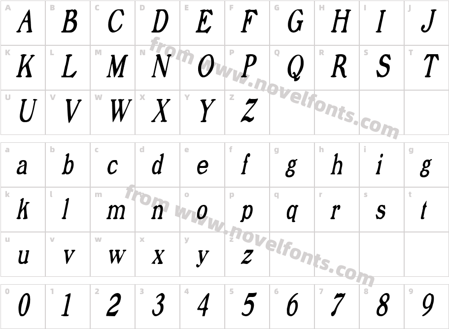 Prophet Condensed ItalicSWFTECharacter Map