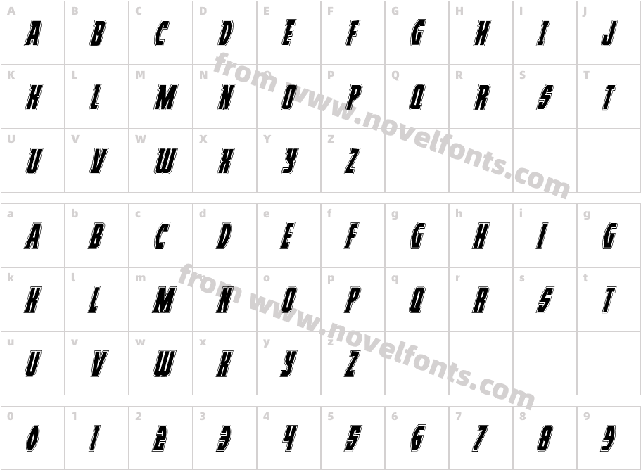 Prowler Academy ItalicCharacter Map