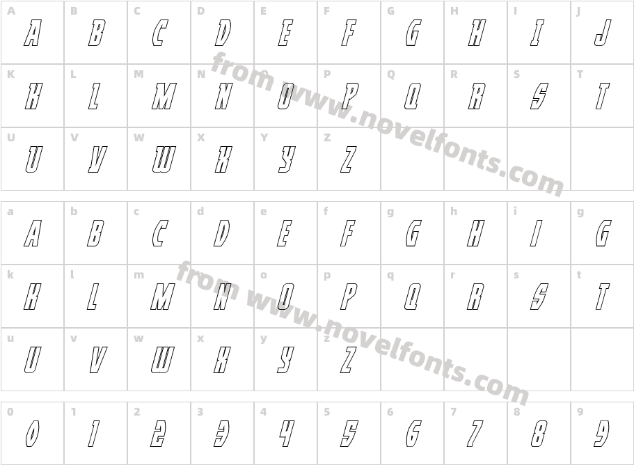 Prowler Outline ItalicCharacter Map