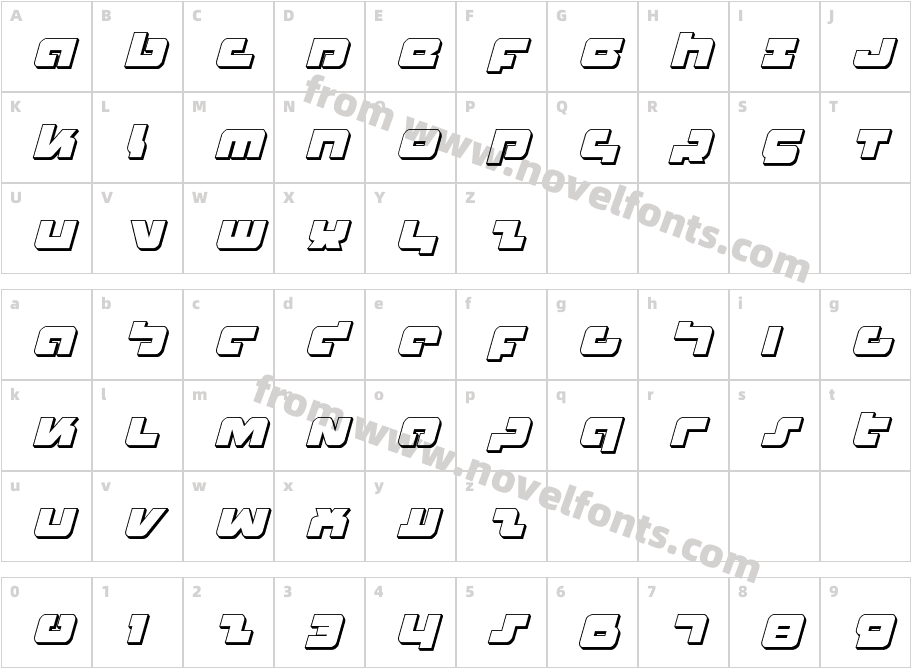 Boomstick 3D ItalicCharacter Map