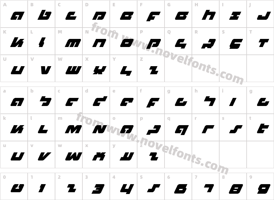 Boomstick Super-ItalicCharacter Map