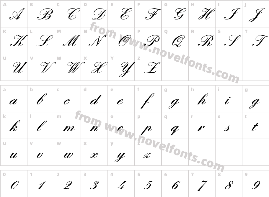 Quadrille Script BlackSSKCharacter Map