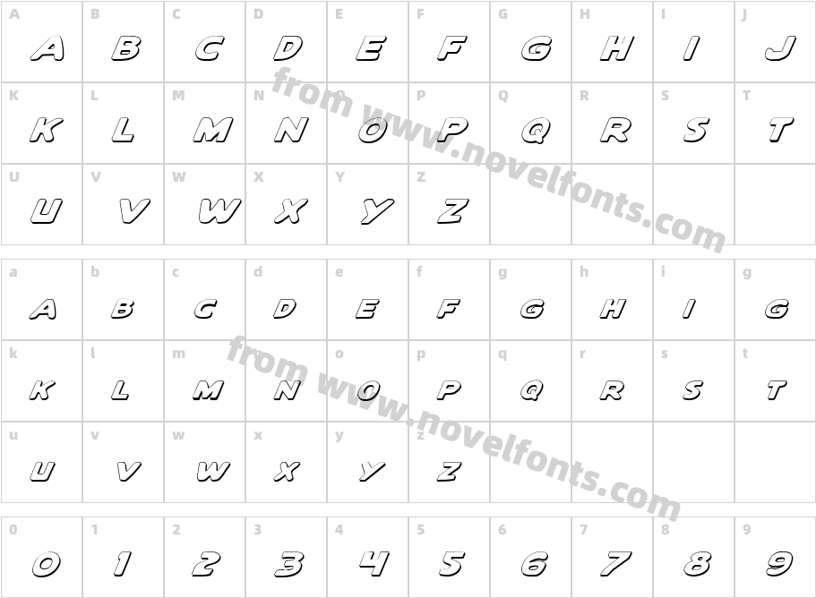 Quartermain Outline ItalicCharacter Map