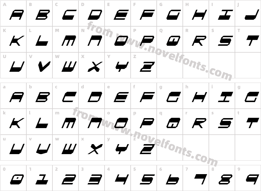 QuickGear Condensed ItalicCharacter Map