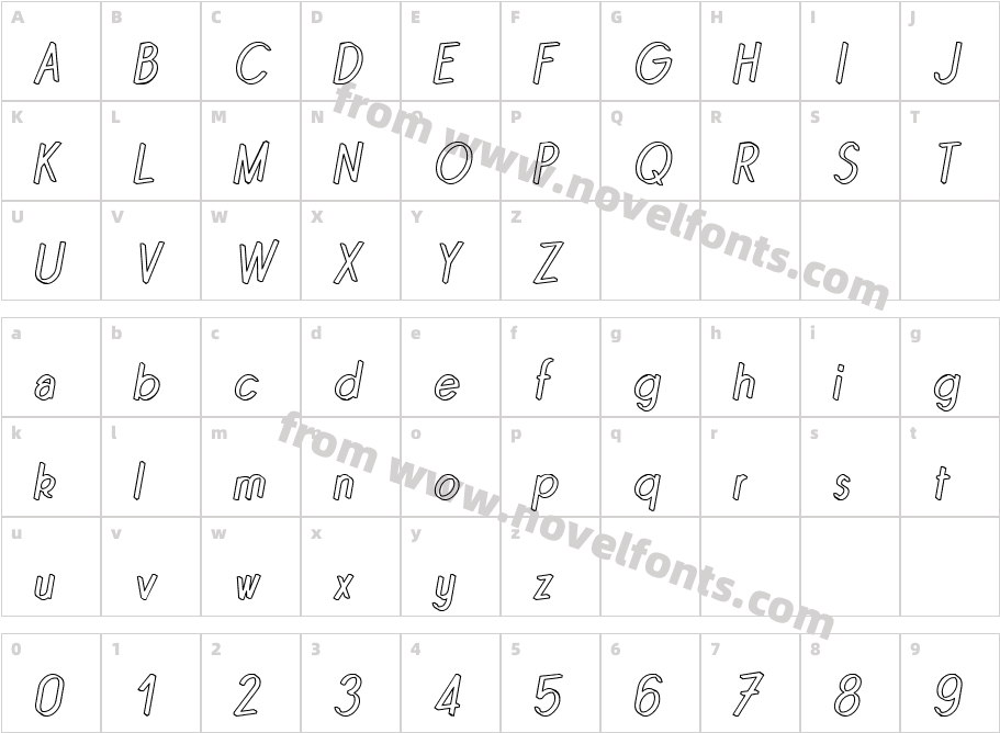 Quincaille Outline ItaliqueCharacter Map