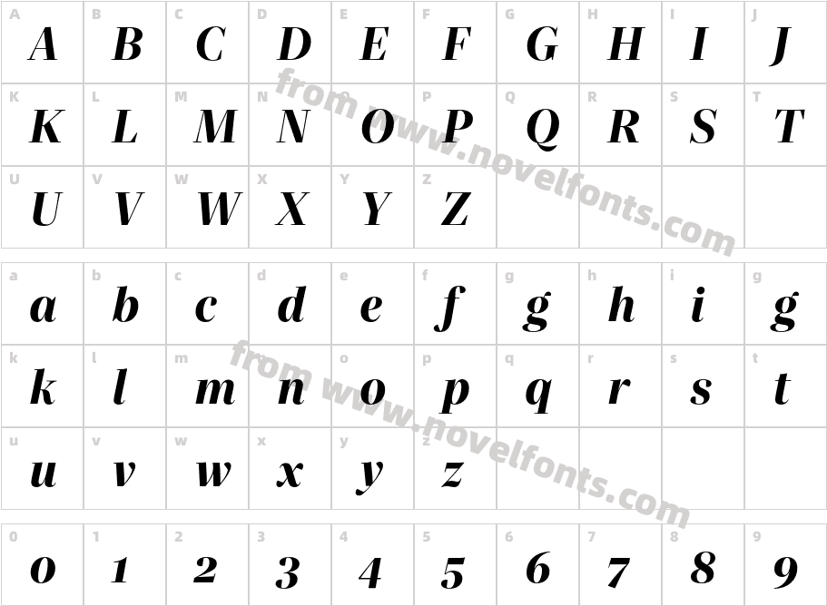 Quinn Display Extra Bold ItalicCharacter Map