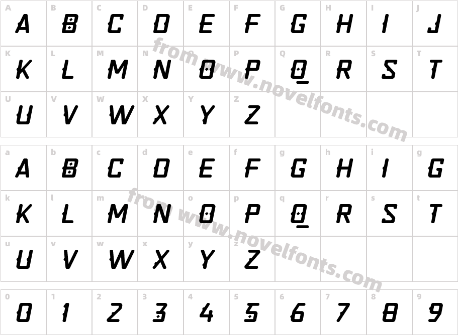 Quirko ObliqueCharacter Map