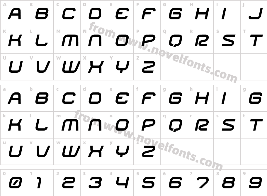 Racer ItalicCharacter Map