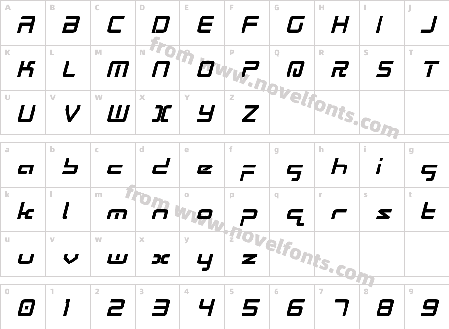 Radio Space Bold ItalicCharacter Map