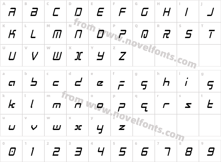 Radio Space Condensed ItalicCharacter Map