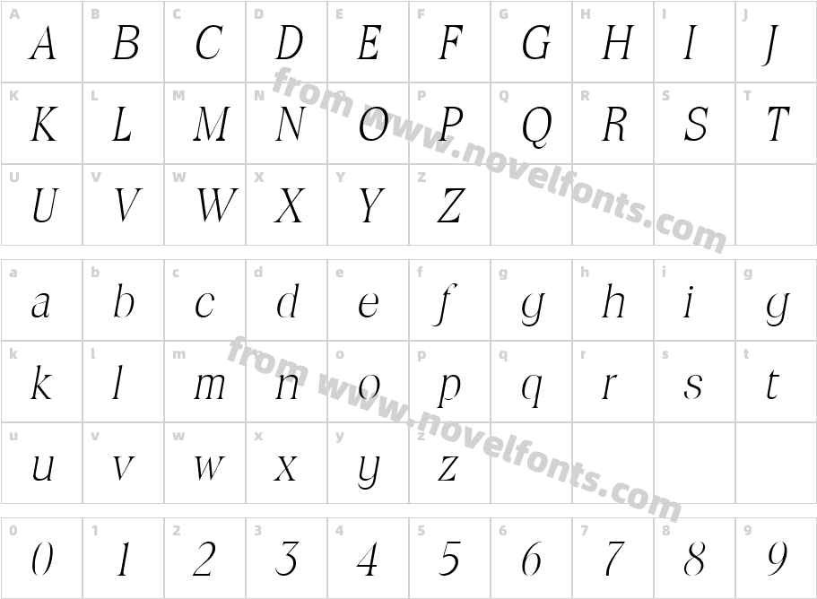 Ralph Becker Extra Light ItalicCharacter Map