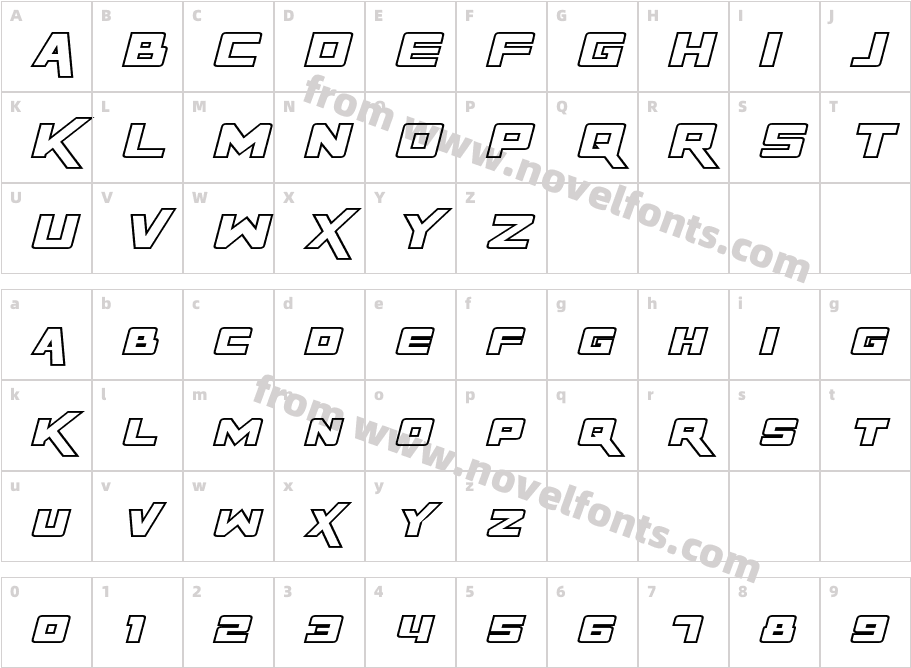 Rapier Zero Outline ItalicCharacter Map