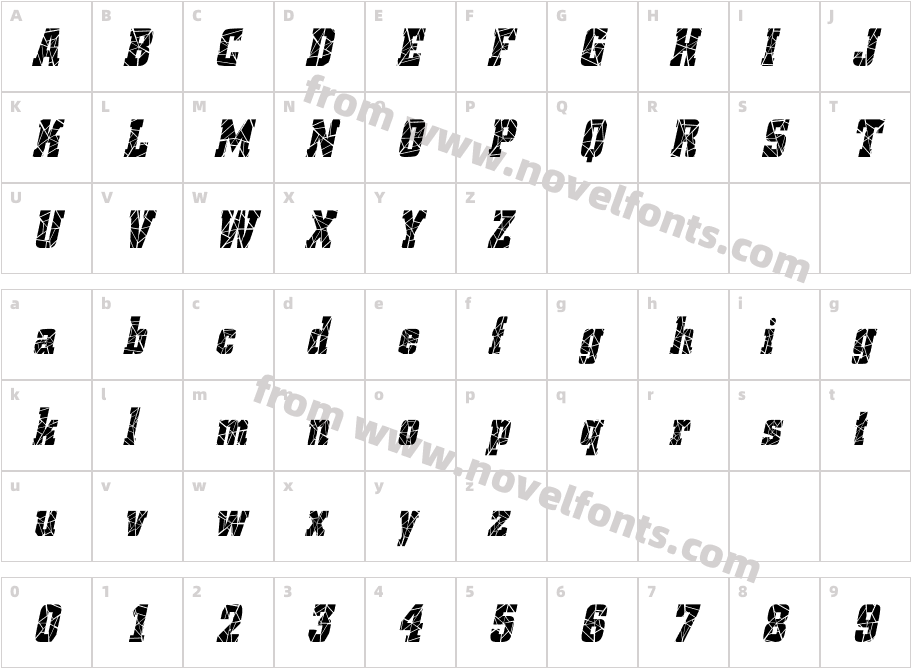 Borghs-Cracked-Condensed ItalicCharacter Map