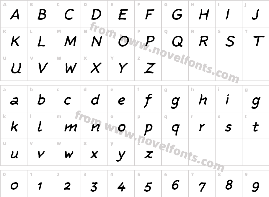 Rattlescript Medium ObliqueCharacter Map