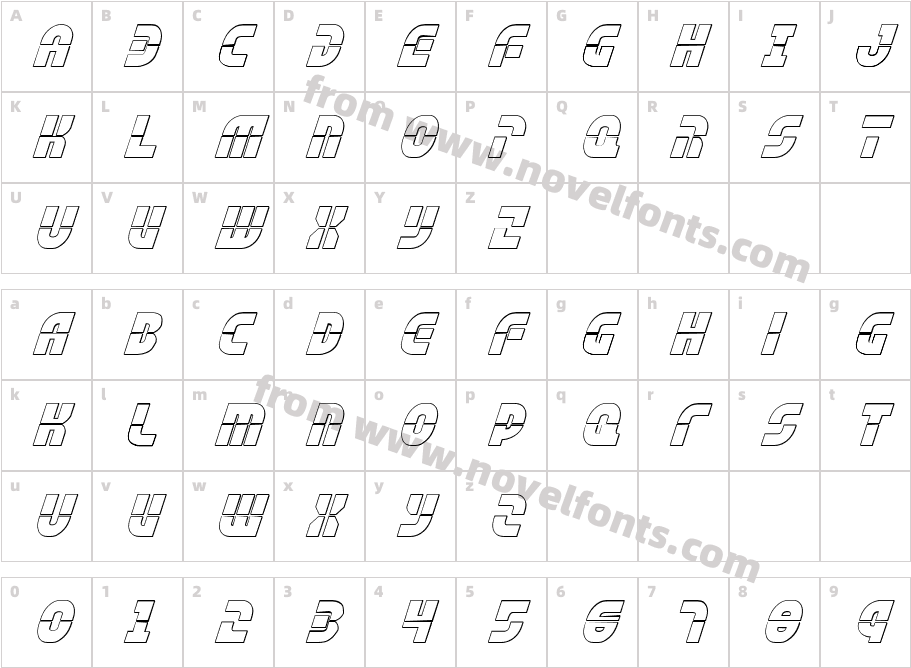 Rebel Command 3D ItalicCharacter Map