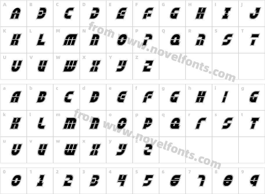 Rebel Command Academy ItalicCharacter Map