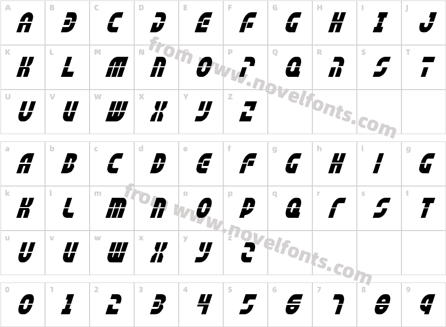 Rebel Command Condensed ItalicCharacter Map