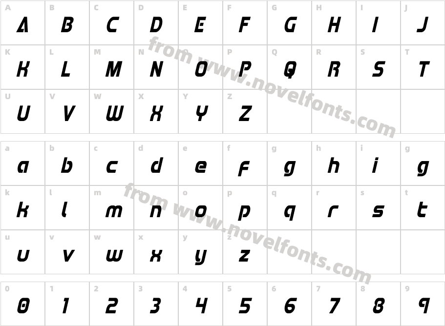 Redline Condensed ItalicCharacter Map